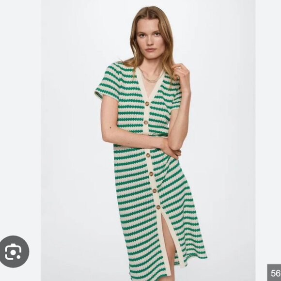 MANGO Green and White Striped Jersey Dress - Picture 2 of 8